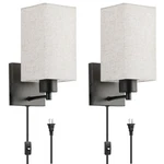 Koonting Plug Wall Sconce Set Of 2, Rustic Lamp With Square-linen. Fixed Price $56.98.