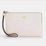 Coach Corner Zip Wristlet In Pebbled Leather Light Khaki Chalk New W/tags $88. Fixed Price $24.97.