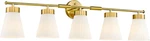 Brushed Gold 5-LIGHT Bathroom Vanity With Frosted Glass Shade. Fixed Price $174.99.