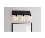 Hampton Bay Regan 21 In. 3-LIGHT Matte Black Bathroom Vanity W/clear Glass. Fixed Price $58.48.