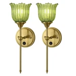Boxcupin Modern Wall Sconces Set Of 2 With Green Flower Glass Shade, Mid Cent.... Fixed Price $124.17.
