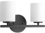 Progress Lighting 13 In. 2-LIGHT Black Etched Glass Bathroom Vanity. Fixed Price $27.95.