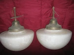 2 Antique Architectural Glass Brass Ceiling Lamp Globe Light Sconce Art Fixture. Fixed Price $236.00.