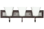 Sunset Lighting 3-LIGHT 13W Vanity W/ Square Milk Glass Oiled Bronze Finish. Fixed Price $35.95.