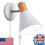 Clankin Dimmable Plug-in Wall Sconces, White Wood Style Bedroom Lighting. Fixed Price $74.63.