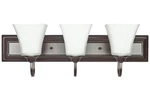 Sunset Lighting 3-LIGHT 13W Vanity W/ Square Milk Glass, Oiled Bronze Finish F36. Fixed Price $49.99.