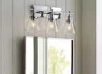 Allen + Roth Shiloh 3-LIGHT Brushed Nickel Farmhouse Vanity- Missing 1 Glass. Fixed Price $45.00.