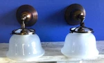 Rejuvenation Pair Antiqued Bronze Revival Gas Electric Wall Sconces W/ Shades. Fixed Price $275.00.