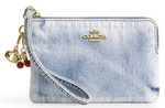 Coach Corner Zip Wristlet CEF82 Light Indigo Blue Loved Denim W/ Charms -nwt. Fixed Price $88.22.