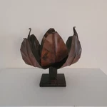 Jan Barboglio Hand Forged Iron Pedestal Adjustable Leaf Petal Candle Holder. Fixed Price $183.49.