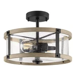 New Hampton Bay Richland 2-LIGHT Grey Wood Semi Flush Mount Clear Seedy Glass. Fixed Price $39.99.