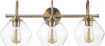 Brass 3-LIGHT Vanity Fixture With Clear Glass Shades For Bathroom Lighting. Fixed Price $198.99.