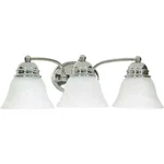 Satco 3-LIGHT Polished Chrome Vanity With Alabaster Glass Bell Shades. Fixed Price $63.85.
