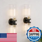 Phaosio Black And Gold Wall Sconces Set Of 2, Hardwired Bathroom Light Fixtures,. Fixed Price $68.12.
