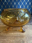 Viking Art Glass Amber Gold Round Dish Bowl Candle Flower Light Tri Footed. Fixed Price $29.93.