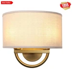 Elegant Industrial 2-LIGHT Wall Sconce With Dimmable Linen Shade Antique Brass. Fixed Price $129.95.
