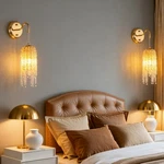2 Pack 17" Indoor Wall Light Elegant Gold Crystal Bead String Led Sconce Fixture. Fixed Price $95.99.