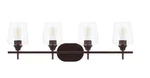 Hampton Bay Pavlen 33" 4-LIGHT Bronze Vanity Clear Glass Shade Bathroom. Fixed Price $59.49.