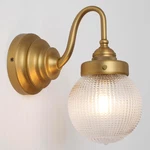 Curved Arm Wall Sconce Lighting With Clear Ribbed Glass Globe Shade, Vintage Bra. Fixed Price $92.99.