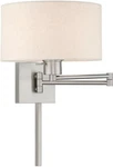Livex Light Swing Arm 11" Wall Lamp, Brushed Nickel/oatmeal 40037-91. Fixed Price $128.00.