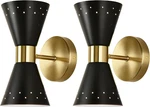 Black Wall Sconces Set Of 2, Mid Century Modern Lighting, E12 Base. Fixed Price $122.99.