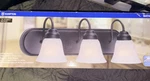 Hampton 3-LIGHT Vanity Wall Mount Oil Rubbed Bronze Alabaster Glass Bell Shades. Fixed Price $69.99.
