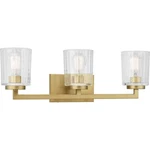 Home Decorators Westlyn 3 Light Brushed Brass Vanity Clear Optic Glass. Fixed Price $28.99.