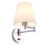 Merra 1-LIGHT Nickel Swing Arm Wall Lamp With White Fabric Shade And 72" Cord Ob. Fixed Price $32.99.