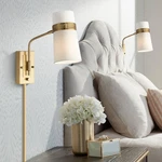 Possini Euro Design Cartwright Modern Wall Lamps Set Of 2 Warm Antique Brass Plu. Fixed Price $499.99.