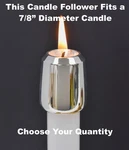7/8" Candle Follower, Silver Plated Wax Saver, Church Chaser Topper. Fixed Price $20.00.