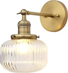 Industrial Vintage Wall Sconce 1-LIGHT With Clear Striped Glass Globe Brass. Fixed Price $76.43.
