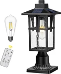Hwh Solar Post Lights With Remote, Dusk To Dawn Outdoor Pillar Lantern, Black. Fixed Price $110.99.