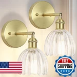 Hardwired Wall Sconces Set Of Two Vintage Lights Clear Tulip Glass Lampshad. Fixed Price $107.48.