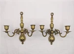 2 Vtg Solid Brass Wall Sconce Candle Holder Double Arm Colonial Style Patina. Fixed Price $29.99.