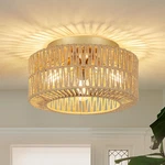 Boho Fixtures, 3-LIGHT Farmhouse Rattan Ceiling Light, Flush Mount With Ha. Fixed Price $143.22.