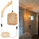 Frideko Rattan Wall Lamp, Hand Woven Plug-in Sconce, Farmhouse Boho Decor. Fixed Price $46.48.
