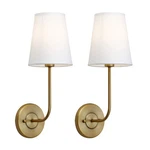 Pathson Set Of 2 Hardwired Wall Sconces White Fabric Shade, Vintage Bathroom .... Fixed Price $116.13.