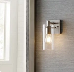 Allen + Roth Yuma 1-LIGHT Wall Sconce Brushed Nickel Glass Metal 60W 5989629. Fixed Price $20.00.