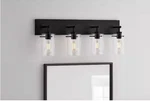 Hampton Bay Regan 4 Light Matte Black Vanity W/ Clear Glass Shades. Fixed Price $89.10.