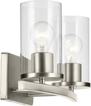 Kichler Crosby 2-LIGHT Vanity Light, Brushed Nickel With Clear Seeded Glass. Fixed Price $49.99.