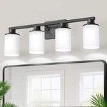 Yansun 27 In. 4-LIGHT Modern Matte Black With White Glass Bathroom Vanity. Fixed Price $50.30.
