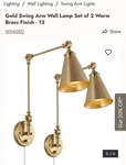 Set Of 2 Wingbo Gold Swing Arm Wall Mounted Lamp Modern Adjustable Sconce Plugin. Fixed Price $100.00.