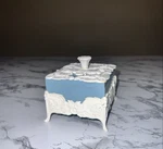 Vintage Light Blue & White Celluloid Trinket Box Wedgwood Style Vanity Decor. Fixed Price $15.00.