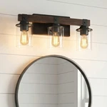 19" Rustic Vanity Bathroom Mirror 3 Lights Wall Lamp Vintage Wood Fixture. Fixed Price $52.99.