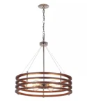 Catalina 24"W 6-LIGHT Polished Nickel Modern Pendant Mahogany Wood Finish Shade. Fixed Price $49.98.