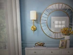 Home Decorators Dawson 1-LIGHT Sconce Aged Brass With White Fabric Shade. Fixed Price $22.75.