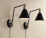 Wray Industrial Wall Lamps Set Of 2 Black Brass Hardwire Fixture Adjustable. Fixed Price $80.00.