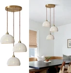 3 Vintage White Ceramic Pendant Lights Mid Century Modern Brass Ceiling. Fixed Price $137.00.