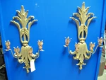 Vintage Cast Metal Wall Mount Candle Sconces Pair Goldtone Heavy Massive. Fixed Price $275.00.