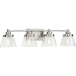 Hinton 33.5 In. 4-LIGHT Brushed Nickel Clear Seeded Glass Farmhouse Bath Vanity. Fixed Price $75.99.